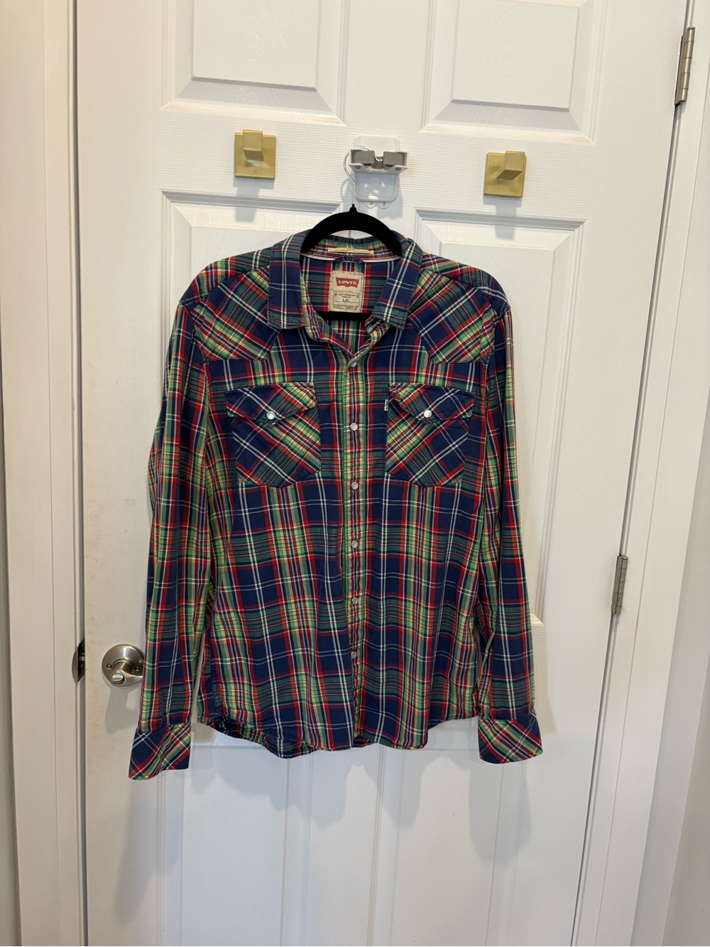 Levi's Men's Navy Plaid Button-Up Shirt Size Large #1377